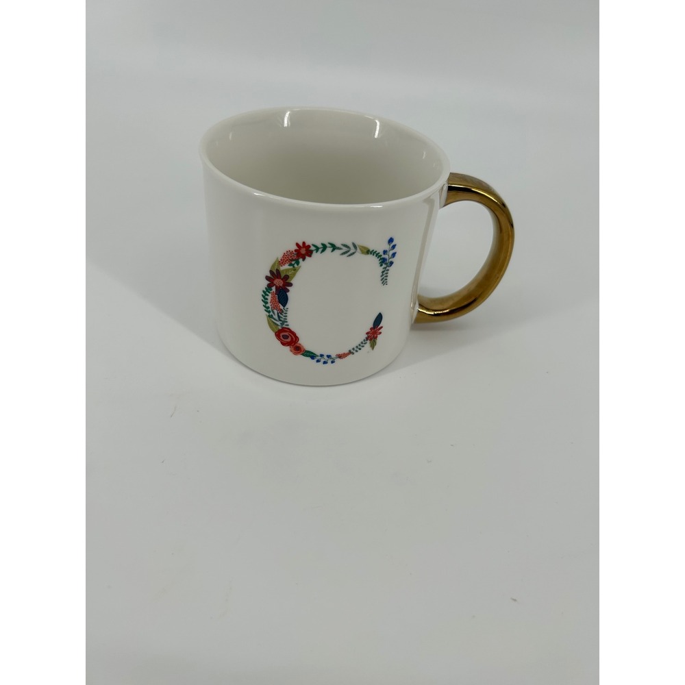 Opalhouse Monogram Mug Unisex OS White Excellent Floral Letter C Gold Handle